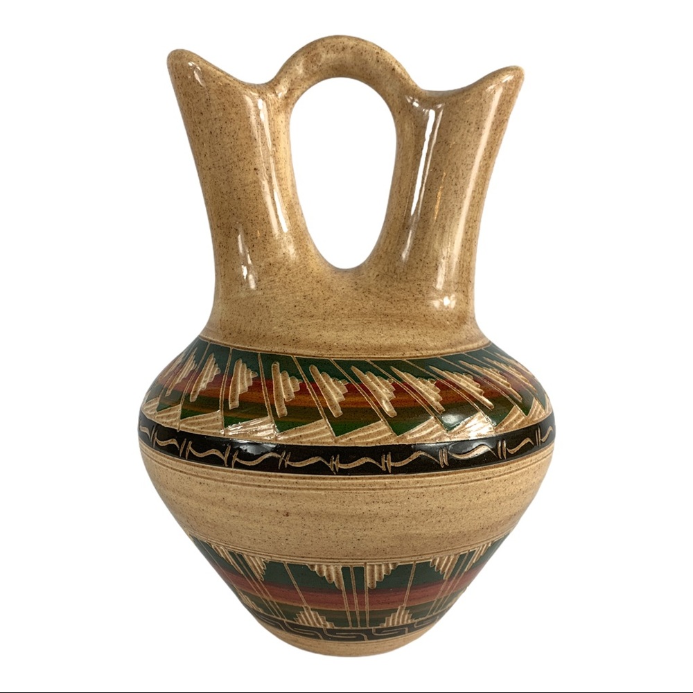 Native American Navajo Etched Wedding Vase Signed